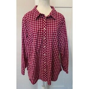 Talbots Womens Button TOP Long Sleeve PURPLE White PLAID Size 3XP